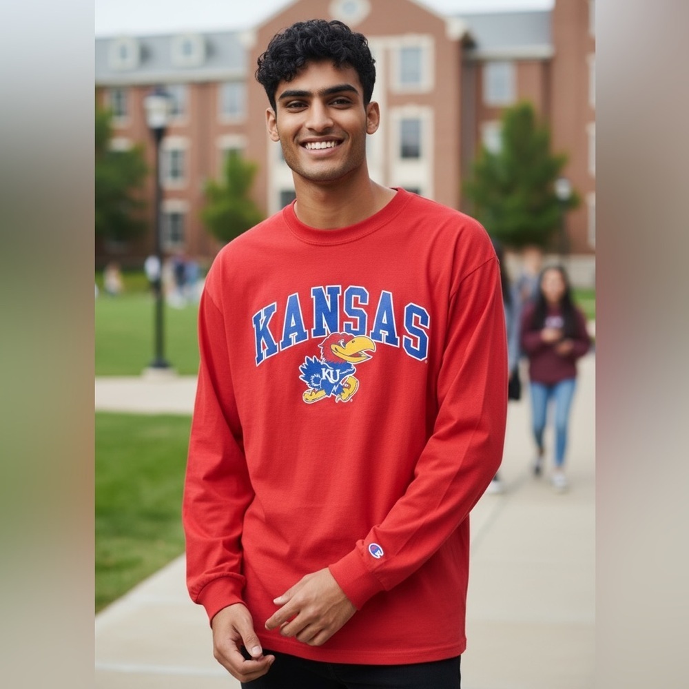 Champion Kansas Jayhawks Men's Long Sleeve Crew Neck T-Shirt Red M